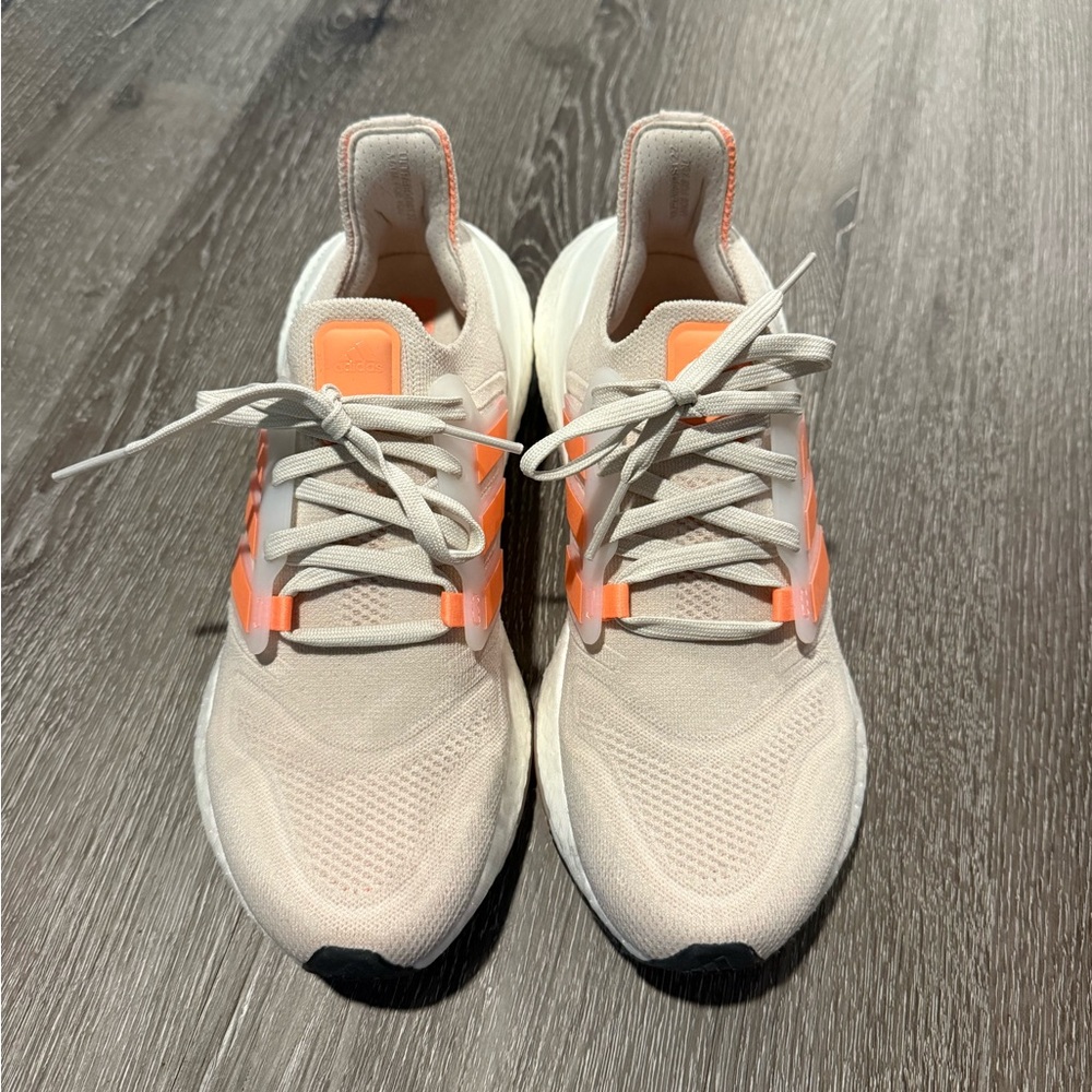 Adidas Beige and Neon Orange Sneakers